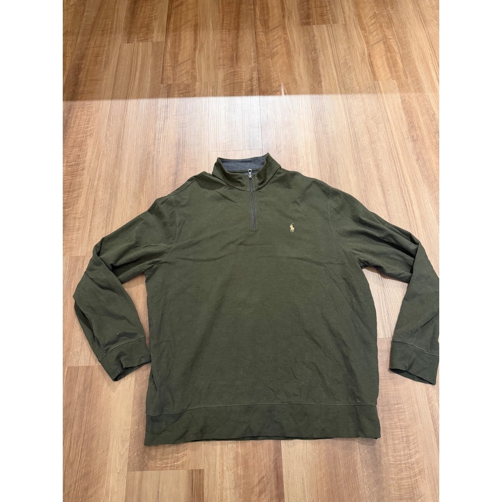 Polo Ralph Lauren Quarter Zip Pullover Mens XL Olive Green Cotton Blend Logo